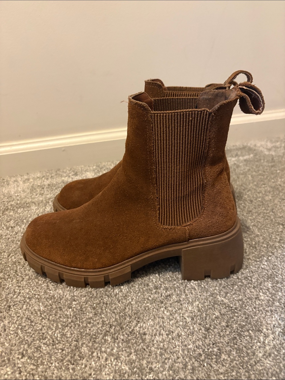 Steve Madden Chestnut Suede Chelsea Lug Booties